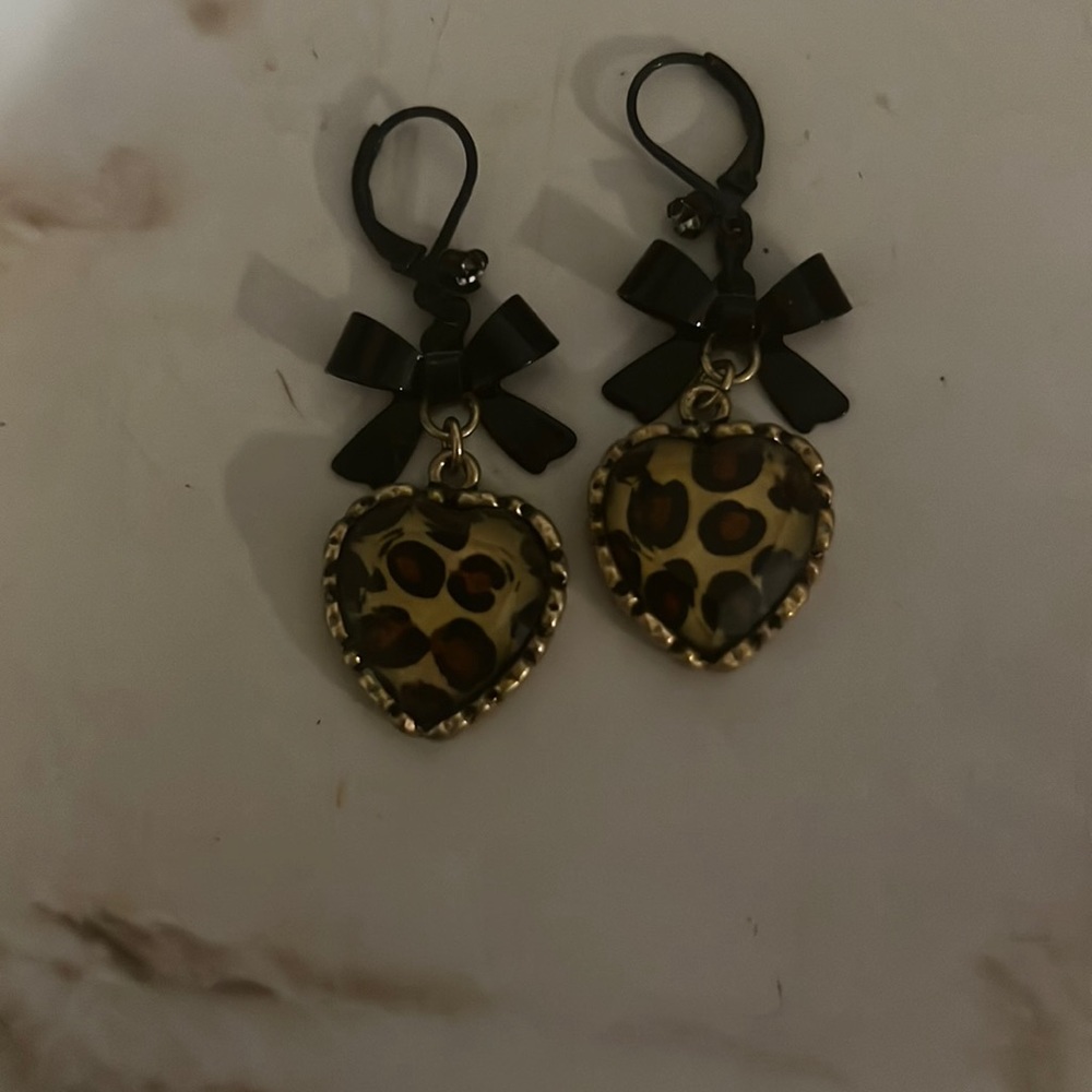 Betsy Johnson leopard heart earrings
